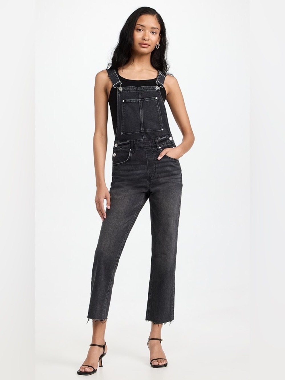 Paige Overalls Noella Raw Hem Faded Black Distressed Denim Size 25 NEW WITH TAGS